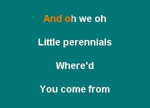 And oh we oh

Little perennials

Where'd

You come from