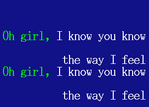 Oh girl, I know you know

the way I feel
Oh girl, I know you know

the way I feel