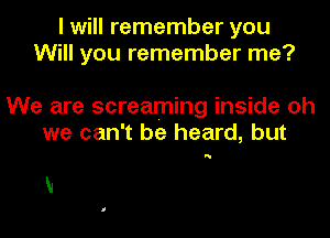I will remember you
Will you remember me?

We are screaming inside oh
we can't be heard, but

N