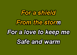 For a shield
From the storm

For a love to keep me

Safe and warm