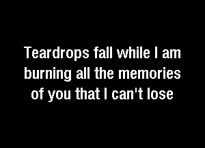 Teardrops fall while I am

burning all the memories
of you that I can't lose