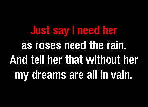 Just say I need her
as roses need the rain.
And tell her that without her

my dreams are all in vain.