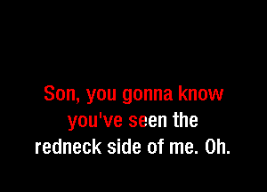 Son, you gonna know

you've seen the
redneck side of me. Oh.