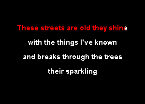 These streets are old they shine

with the things I've known

and breaks through the trees

their sparkling