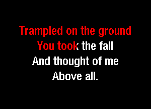 Trampled on the ground
You took the fall

And thought of me
Above all.