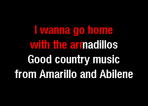I wanna go home
with the armadillos

Good country music
from Amarillo and Abilene