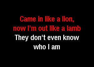 Came in like a lion,
now I'm out like a lamb

They don't even know
who I am