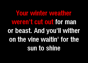 Your winter weather
weren't cut out for man
or beast. And you'll wither
on the vine waitin' for the
sun to shine