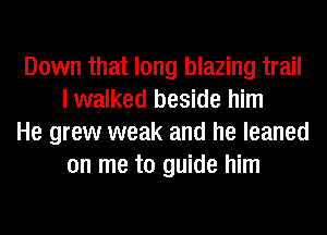 Down that long blazing trail
I walked beside him

He grew weak and he leaned
on me to guide him