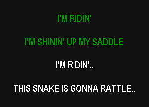 I'M RlDlN'..

THIS SNAKE IS GONNA RATTLE..