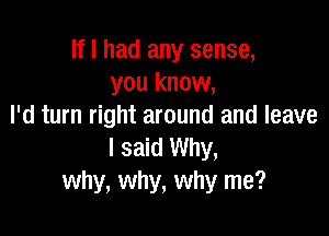 If I had any sense,
you know,
I'd turn right around and leave

I said Why,
why, why, why me?