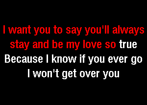 I want you to say you'll always
stay and be my love so true
Because I know if you ever go
I won't get over you