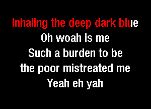 lnhaling the deep dark blue
on woah is me
Such a burden to be

the poor mistreated me
Yeah eh yah