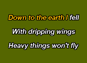 Down to the earth I fell

With dripping wings

Heavy things won't fIy