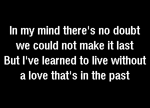 In my mind there's no doubt
we could not make it last
But I've learned to live without
a love that's in the past