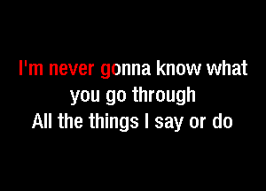 I'm never gonna know what

you go through
All the things I say or do