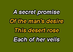 A secret promise

Of the man's desire
This desert rose
Each of her veils