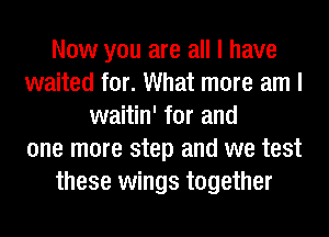 Now you are all I have
waited for. What more am I
waitin' for and
one more step and we test
these wings together