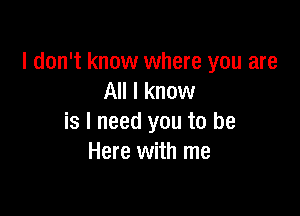 I don't know where you are
All I know

is I need you to be
Here with me