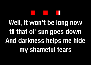 EIEIEI

Well, it won't be long now
til that ol' sun goes down
And darkness helps me hide
my shameful tears