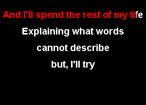 And I'll spend the rest of my life

Explaining what words
cannotdesche
but, I'll try