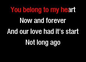 You belong to my heart
Now and forever

And our love had it's start
Not long ago