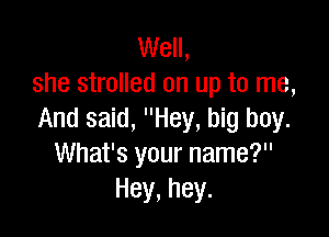 Well,
she strolled on up to me,

And said, Hey, big boy.
What's your name?
Hey, hey.