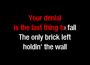 Your denial
is the last thing to fall

The only brick left
holdin' the wall