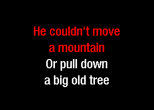 He couldn't move
a mountain

0r pull down
a big old tree