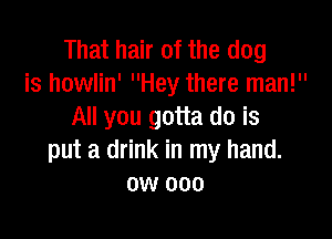 That hair of the dog
is howlin' Hey there man!
All you gotta do is

put a drink in my hand.
ow ooo