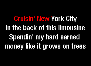 Cruisin' New York City
in the back of this limousine
Spendin' my hard earned
money like it grows on trees