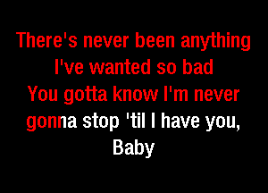 There's never been anything
I've wanted so bad
You gotta know I'm never
gonna stop 'til I have you,
Baby