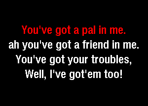 You've got a pal in me.
ah you've got a friend in me.

You've got your troubles,
Well, I've got'em too!