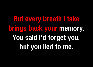 But every breath I take
brings back your memory.

You said I'd forget you,
but you lied to me.