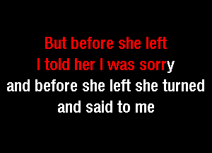But before she left
I told her I was sorry

and before she left she turned
and said to me