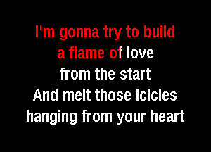 I'm gonna try to build
a flame of love
from the start

And melt those icicles
hanging from your heart