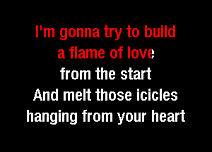 I'm gonna try to build
a flame of love
from the start

And melt those icicles
hanging from your heart