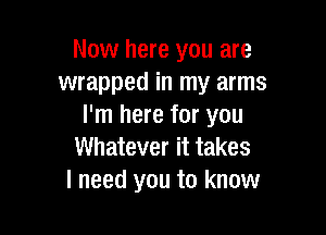 Now here you are
wrapped in my arms
I'm here for you

Whatever it takes
I need you to know