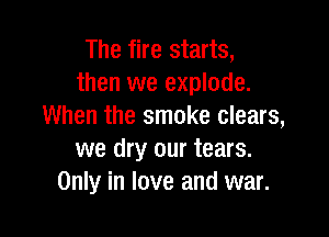 The fire starts,
then we explode.
When the smoke clears,

we dry our tears.
Only in love and war.