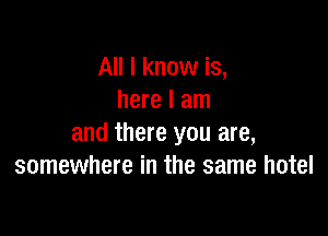 All I know is,
here I am

and there you are,
somewhere in the same hotel