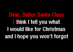 Dear, Seflor Santa Claus
I think I tell you what
I would like for Christmas
and I hope you won't forgot