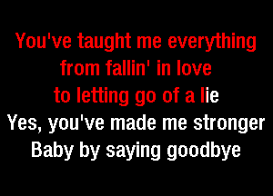 You've taught me everything
from fallin' in love
to letting go of a lie
Yes, you've made me stronger
Baby by saying goodbye