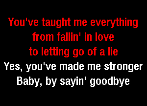 You've taught me everything
from fallin' in love
to letting go of a lie
Yes, you've made me stronger
Baby, by sayin' goodbye