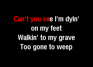 Can't you see I'm dyin'
on my feet

Walkin' to my grave
Too gone to weep