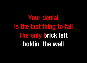 Your denial
is the last thing to fall

The only brick left
holdin' the wall