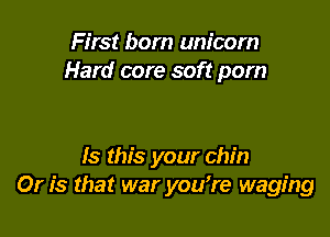 First born unicorn
Hard core soft porn

Is this your chin
Or is that war you're waging