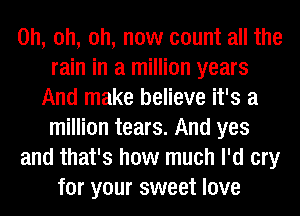 Oh, oh, oh, now count all the
rain in a million years
And make believe it's a
million tears. And yes
and that's how much I'd cry
for your sweet love