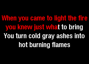 When you came to light the fire
you knew just what to bring
You turn cold gray ashes into
hot burning flames