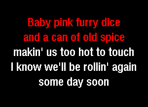 Baby pink furry dice
and a can of old spice
makin' us too hot to touch
I know we'll be rollin' again
some day soon