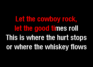 Let the cowboy rock,

let the good times roll
This is where the hurt stops
or where the whiskey flows